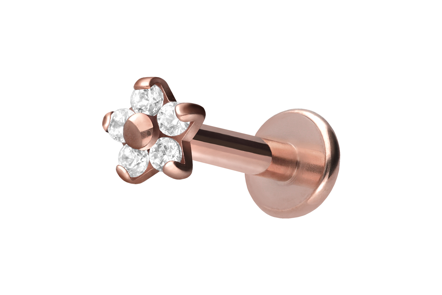 Titan Labret Piercing mit Innengewinde BLUME MIT 5 KRISTALLEN